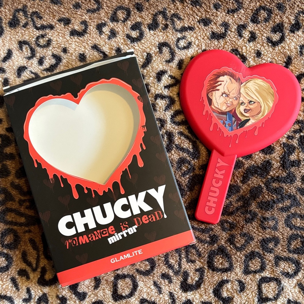 GlamLite Child’s Play Chucky 'Romance Is Dead' Red Heart Hand Mirror by Glamlite